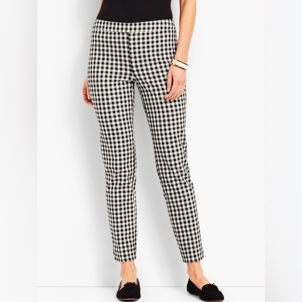 Talbots Women's Chatham Ankle Pants Black White Gingham Check 16 Petite Stretch